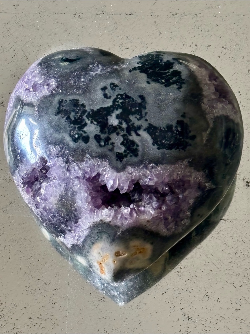 Large Natural Polished Amethyst Geode Heart-Genuine Amethyst Crystals w/Jasper